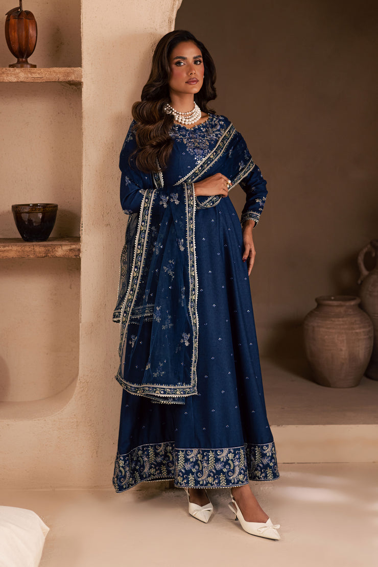 Blue Wester 3Pc - Embroidered Karandi Dress
