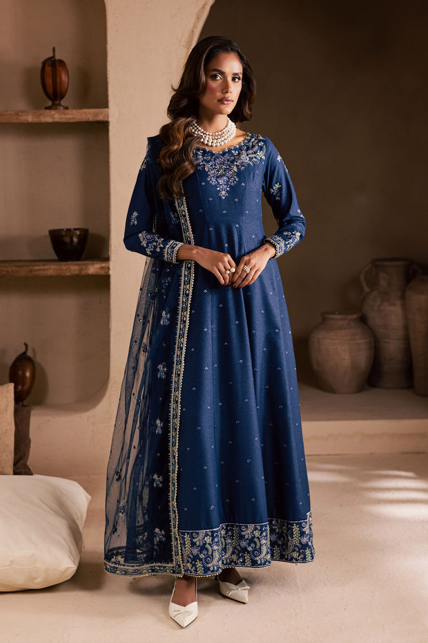 Blue Wester 3Pc - Embroidered Karandi Dress
