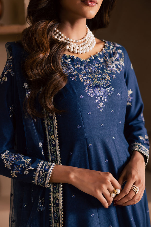 Blue Wester 3Pc - Embroidered Karandi Dress