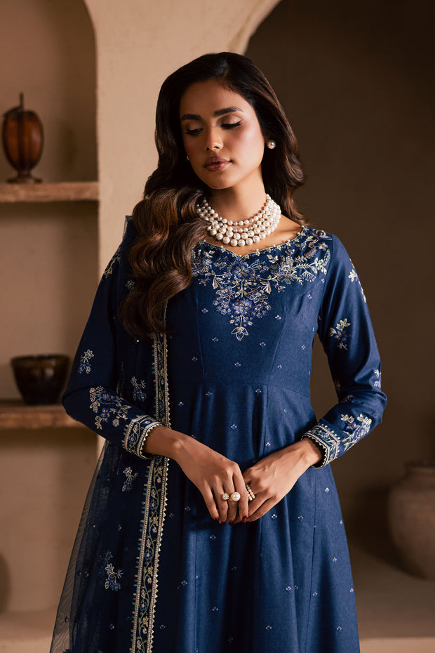 Blue Wester 3Pc - Embroidered Karandi Dress