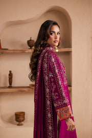 Zeva 3Pc - Embroidered Khaddar Dress